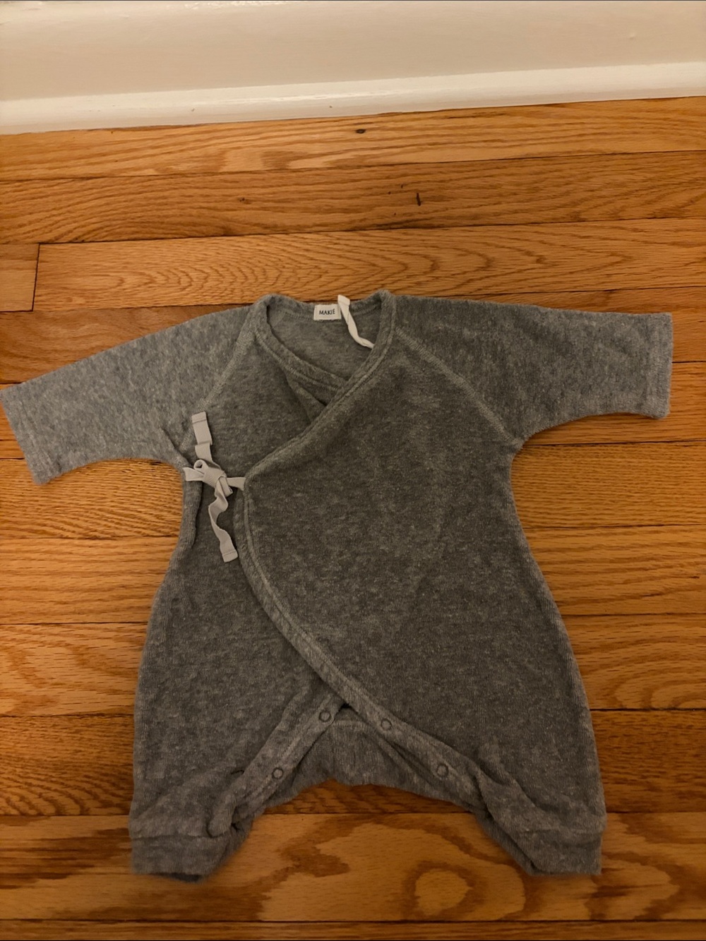 Makie Soft Gray Wrap-Front Baby One-Piece